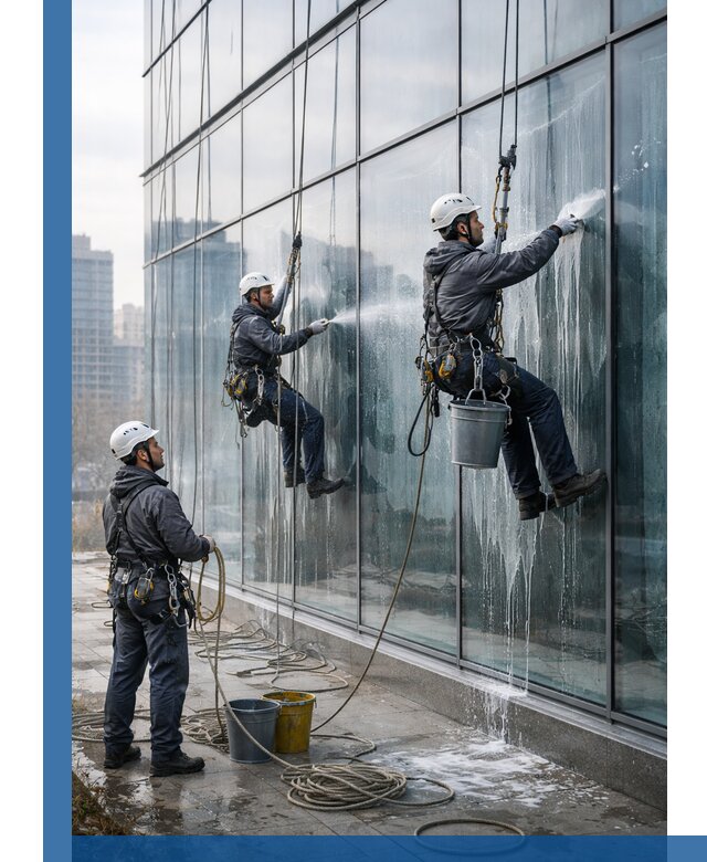 Промышленная мойка панорамных окон на высоте в Евпатории