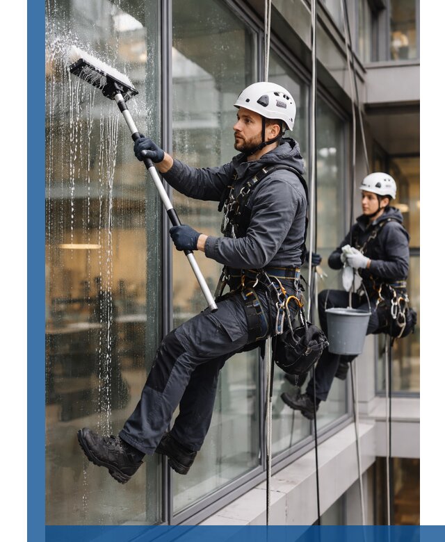 Профессиональная мойка витражей промышленными альпинистами в Евпатории