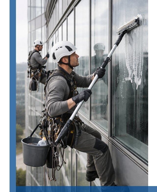 Высотная мойка сплошного остекления с выездом в Евпатории