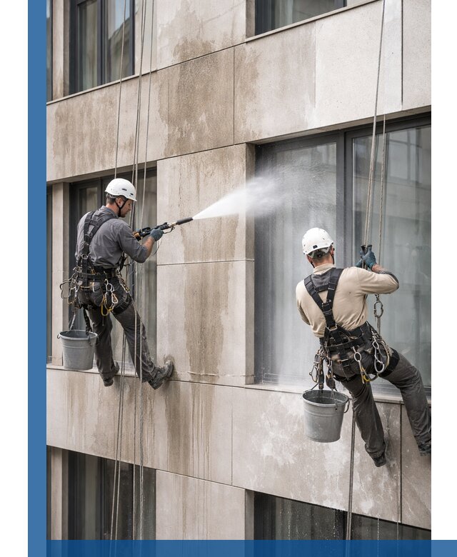 Послестроительная мойка фасада промышленным альпинизмом в Евпатории