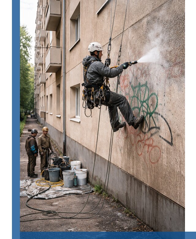 Удаление граффити с фасада в Евпатории без следов и повреждений