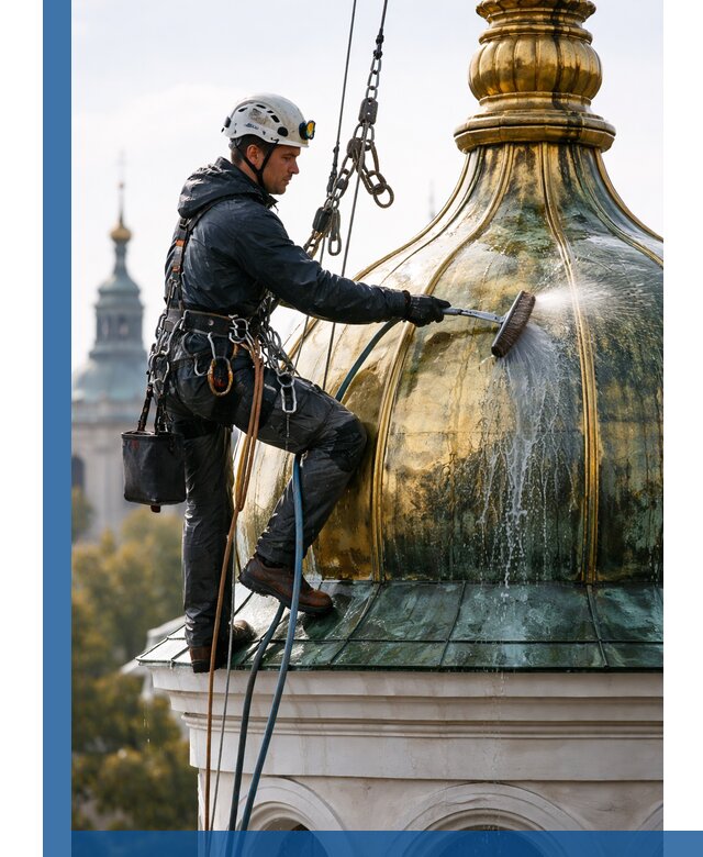 Профессиональная мойка куполов и шпилей высотными альпинистами в Евпатории
