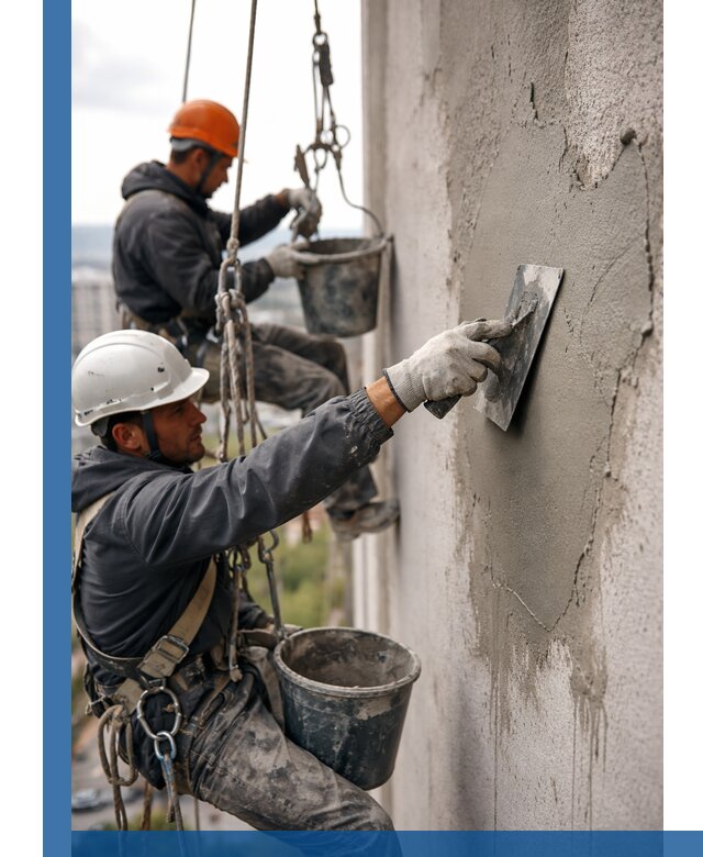 Штукатурка фасада на высоте в Евпатории профессиональные работы