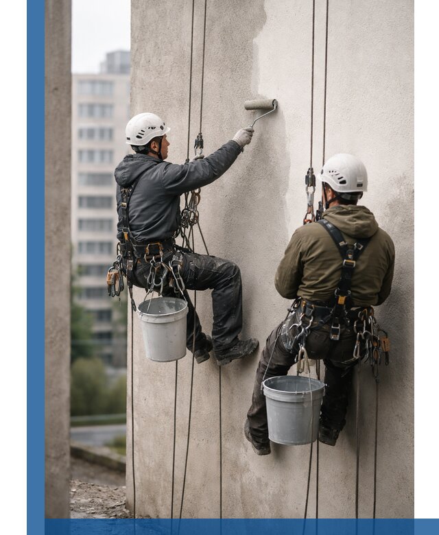 Покраска фасадов высотными альпинистами в Евпатории с гарантией