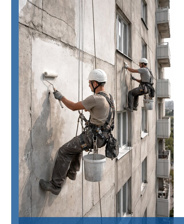 Покраска бетонного фасада в Евпатории для жилых и промышленных объектов