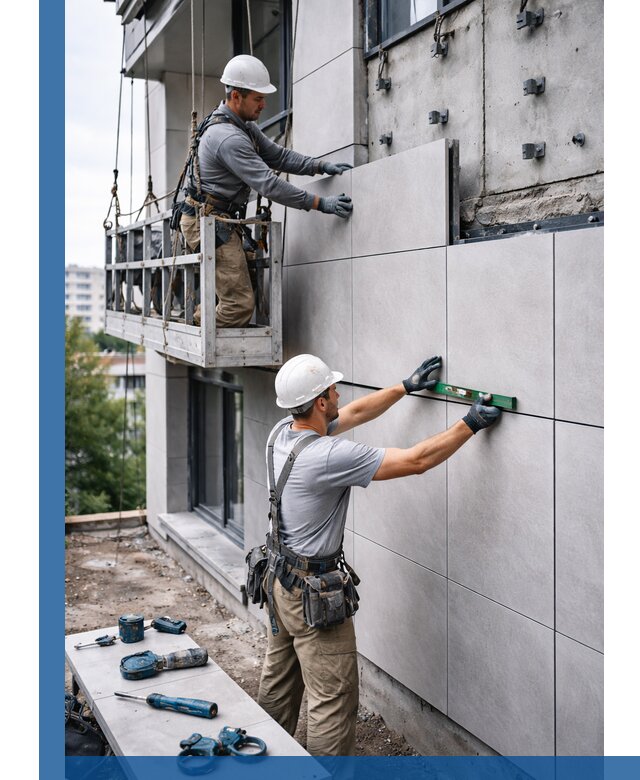 Монтаж керамогранита на фасад в Евпатории под ключ с гарантией качества