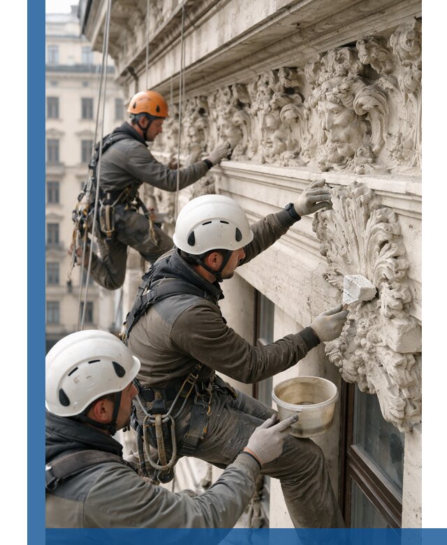 Реставрация фасадной лепнины с высотными работами в Евпатории