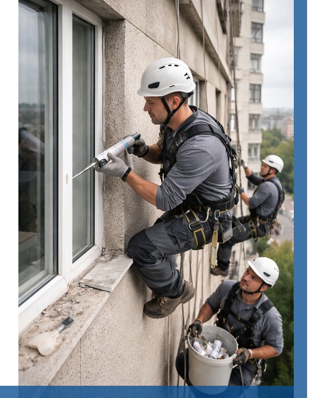 Герметизация оконных швов снаружи в Евпатории от 1580 р. | ВЫСОТНИК-Евп