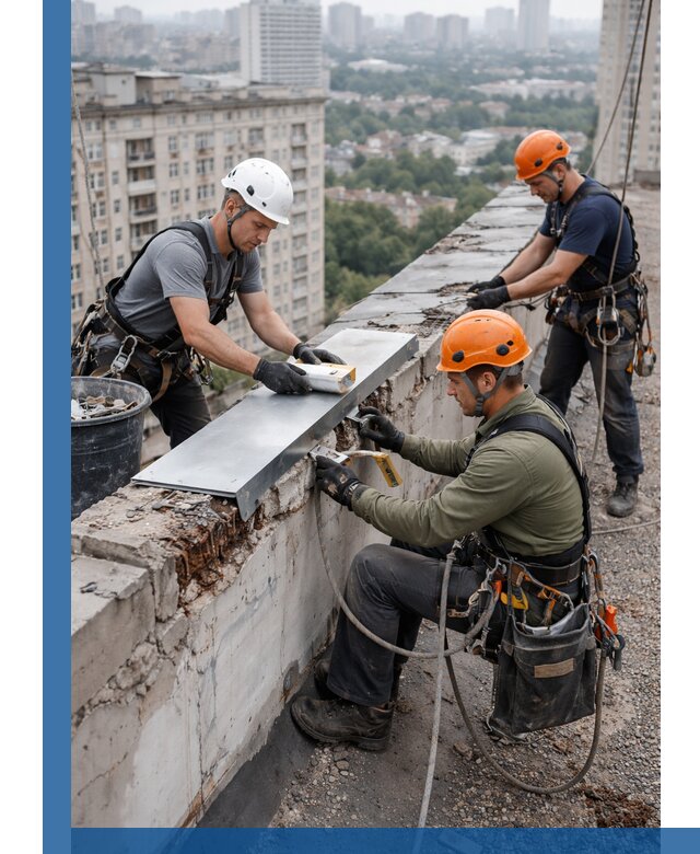 Ремонт парапета на кровле в Евпатории, высотные работы с гарантией