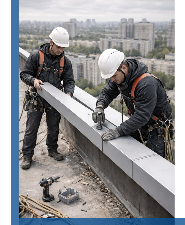 Монтаж парапетных крышек и ограждений кровли в Евпатории