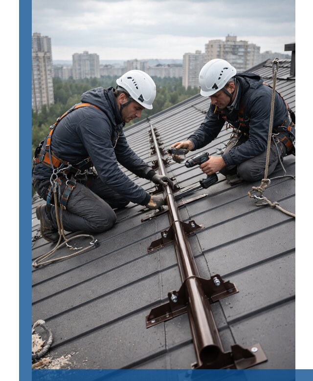 Монтаж снегозадержателей на кровле зданий в Евпатории под ключ