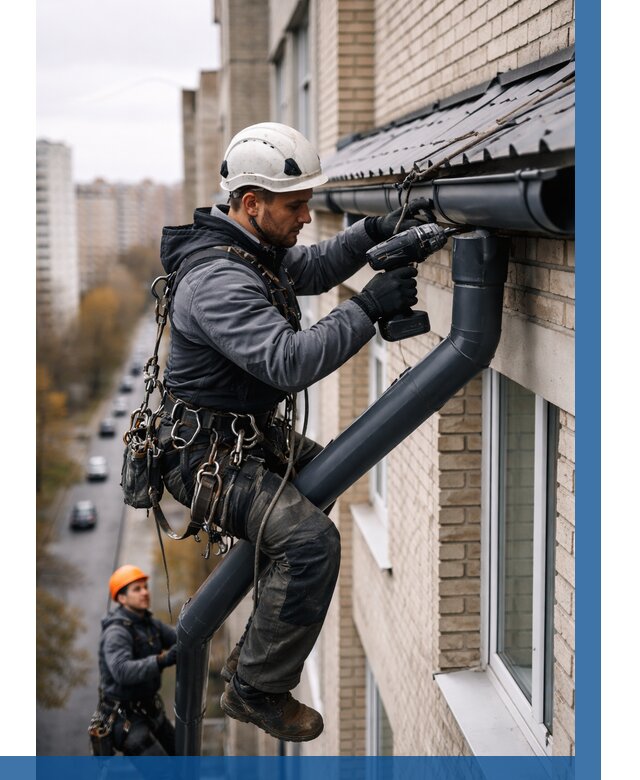 Монтаж водосточной системы на здании в Евпатории от 5267 р. | ВЫСОТНИК-Евп