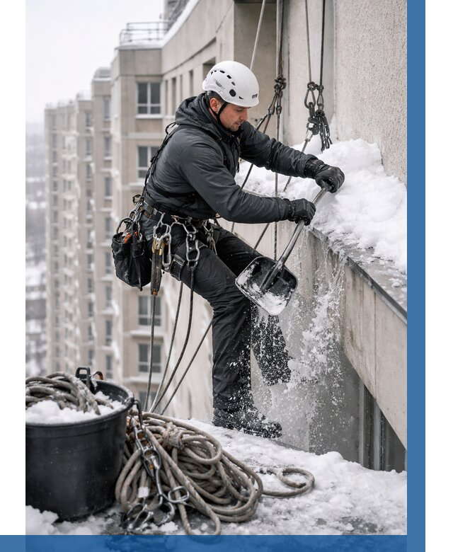 Очистка карнизов от снега в Евпатории от 316 р. | ВЫСОТНИК-Евп