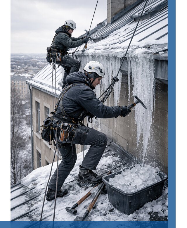 Удаление наледи с кровли в Евпатории от 5793 р. | ВЫСОТНИК-Евп