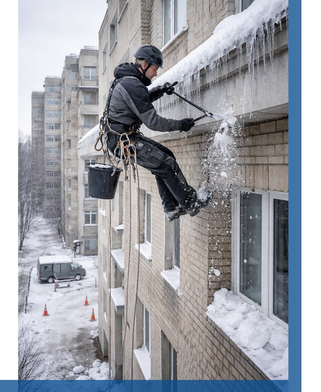 Удаление наледи с карнизов в Евпатории от 369 р. | ВЫСОТНИК-Евп