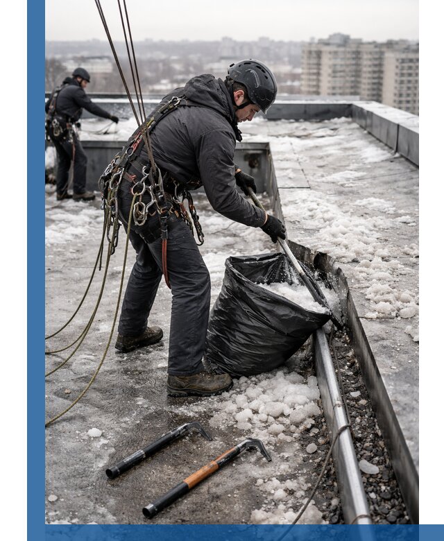 Аварийная очистка кровли в Евпатории от промальпинистов