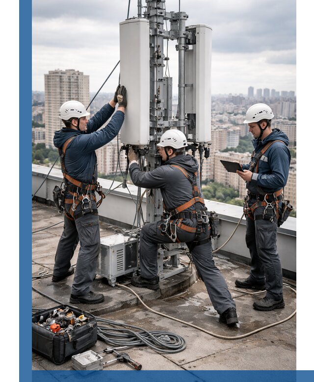 Монтаж антенн связи на крыше в Евпатории с вводом в эксплуатацию