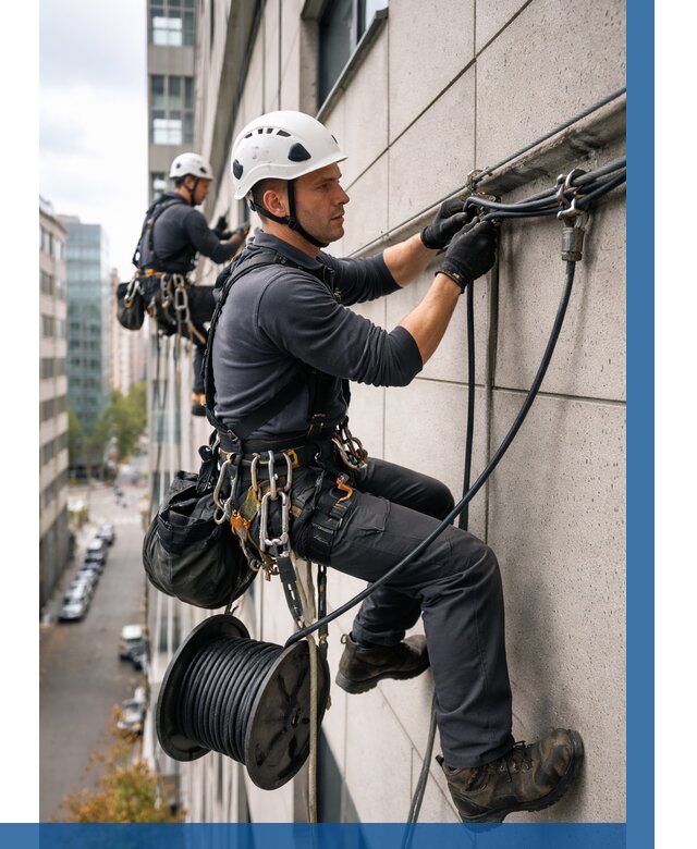 Прокладка кабеля по фасаду в Евпатории от 369 р. | ВЫСОТНИК-Евп