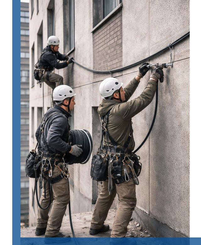 Прокладка кабеля по фасаду в Евпатории, профессиональный монтаж