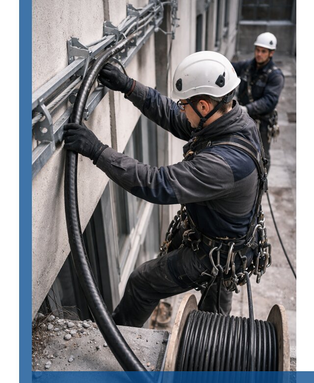 Протяжка кабеля питания на высоте в Евпатории с гарантией безопасности и качества