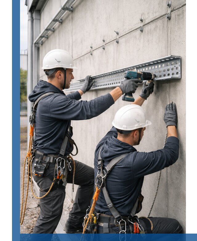 Монтаж кабельных лотков на фасаде зданий в Евпатории с гарантией