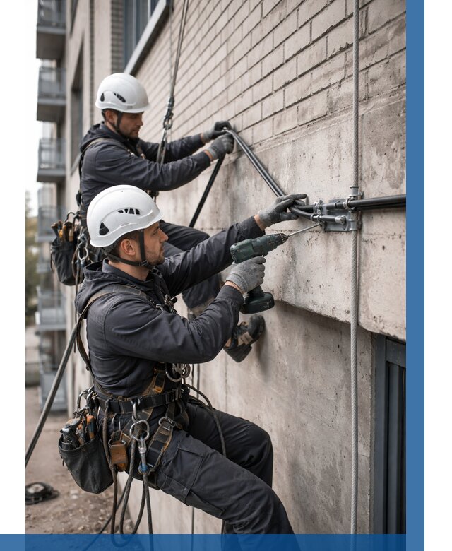 Крепление кабеля на фасаде в Евпатории от 369 р. | ВЫСОТНИК-Евп