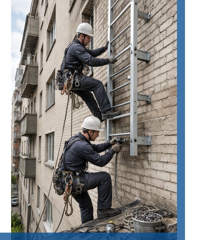 Монтаж пожарной лестницы в Евпатории от 26333 р заказать у ВЫСОТНИК-Евп