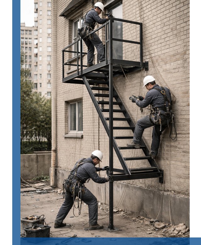 Монтаж пожарной лестницы в Евпатории, установка и крепление