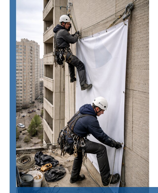 Профессиональный монтаж баннеров на фасаде в Евпатории