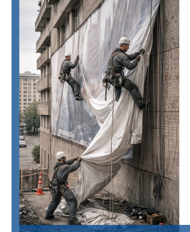 Демонтаж баннеров с фасада в Евпатории оперативно и безопасно