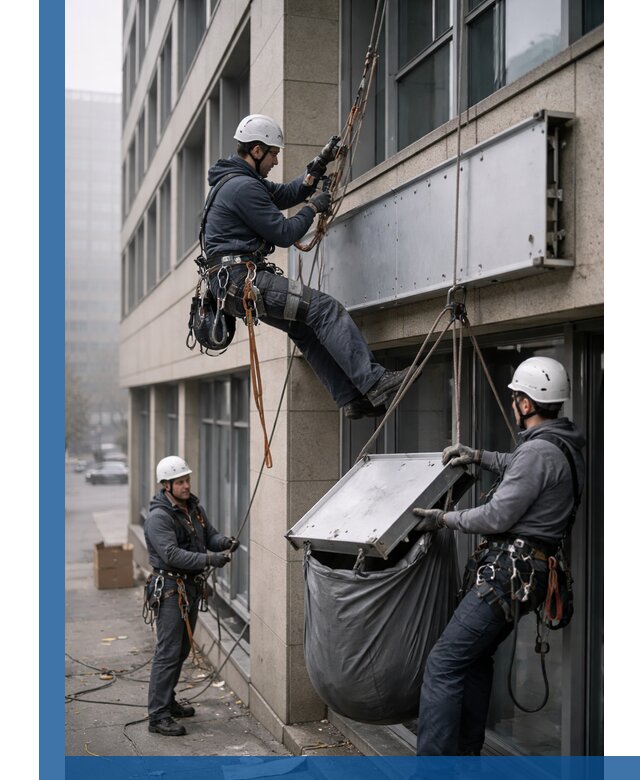 Демонтаж рекламной вывески с высотными работами в Евпатории