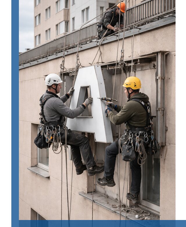 Ремонт и восстановление наружных вывесок на высоте в Евпатории