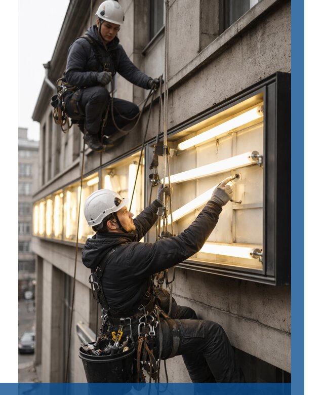 Замена ламп в вывеске в Евпатории под ключ от 3687 р. | ВЫСОТНИК-Евп