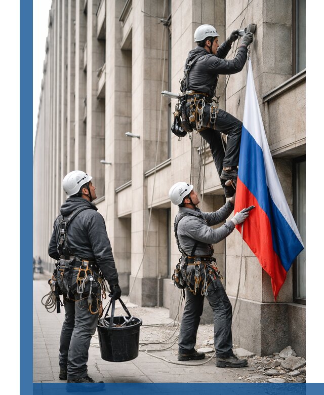 Профессиональная установка флагов на фасаде в Евпатории