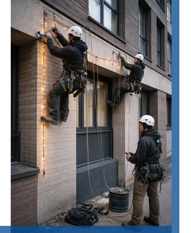 Монтаж гирлянд на фасаде в Евпатории от 3687 р. | ВЫСОТНИК-Евп