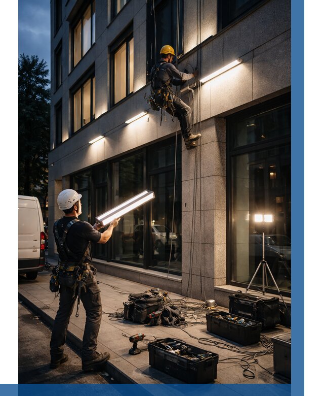 Монтаж архитектурной подсветки здания в Евпатории от 2633 р.|ВЫСОТНИК-Евп