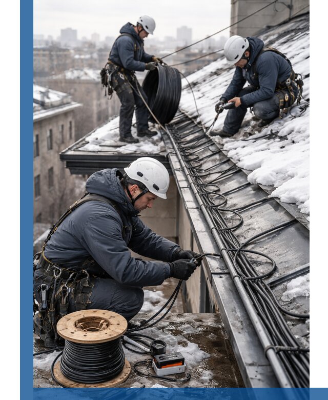 Монтаж греющего кабеля на кровле в Евпатории под ключ