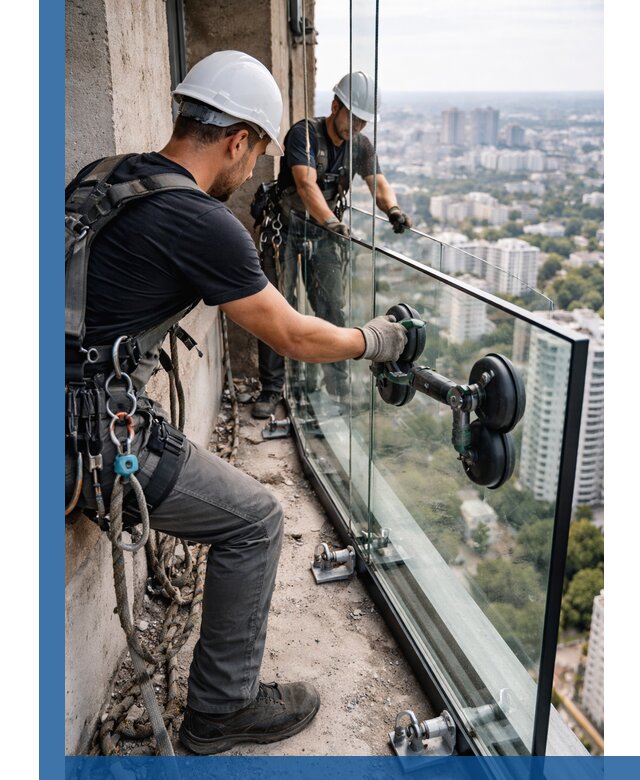 Монтаж стеклянных ограждений под ключ с гарантией в Евпатории