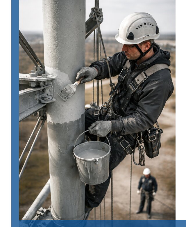 Покраска мачт связи в Евпатории промышленными альпинистами