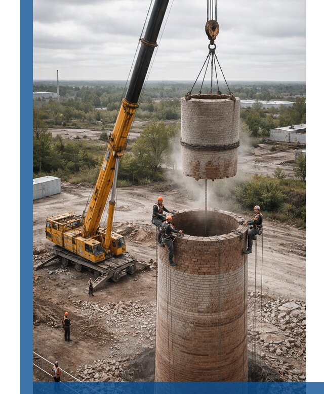 Демонтаж дымовой трубы в Евпатории с гарантиями безопасности