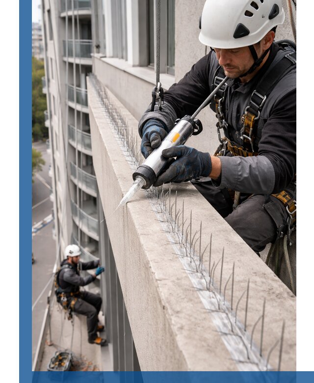 Установка шипов от птиц на фасадах и кровлях в Евпатории